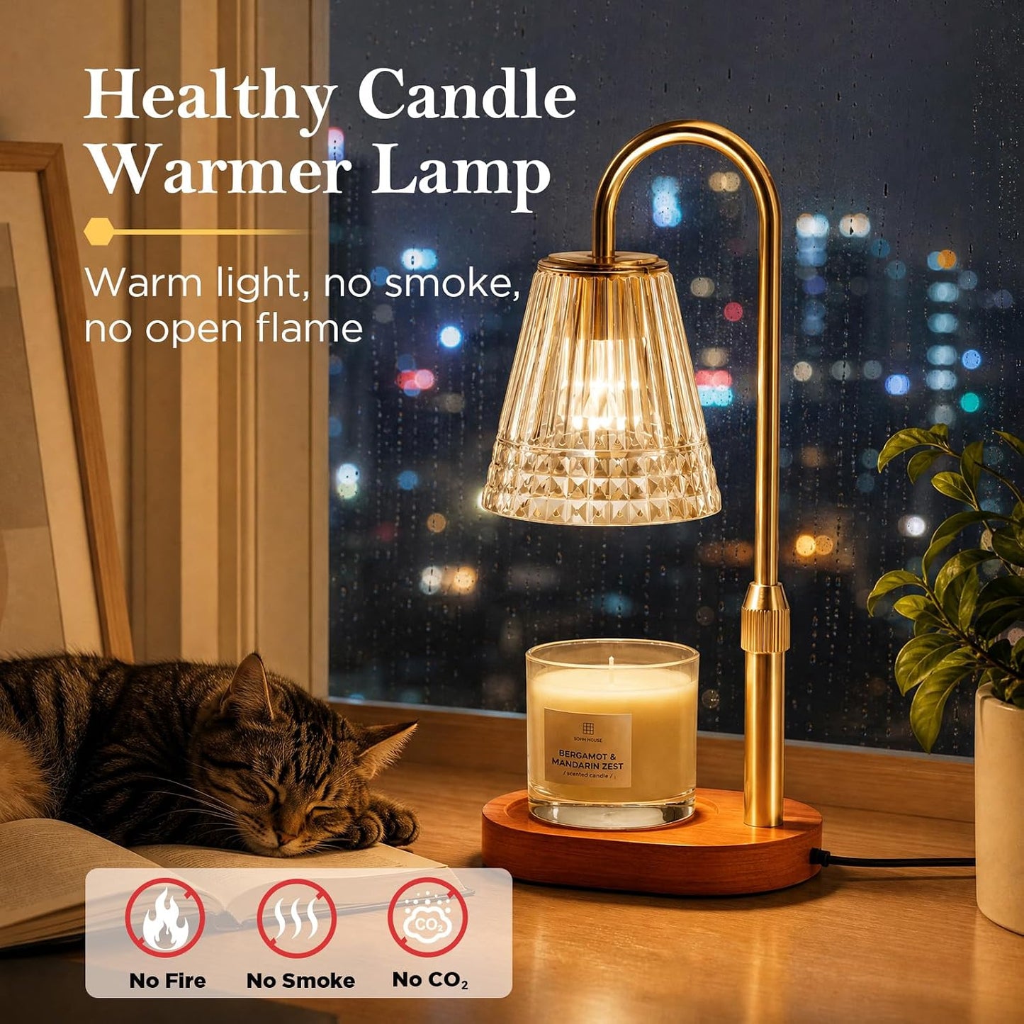 Candle Warmer Lamp with Timer, Dimmable Wax Warmer for Candles, Gift | Flameless top-down wax melting — no fire, smoke