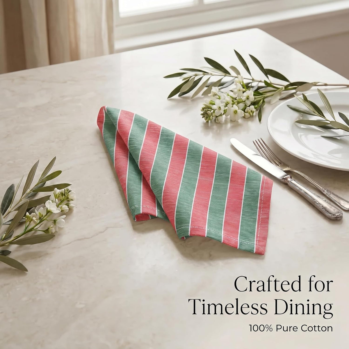 Urban Villa Cloth Napkins Cotton 20x20 (Set of 12) Cristmas Stripes
