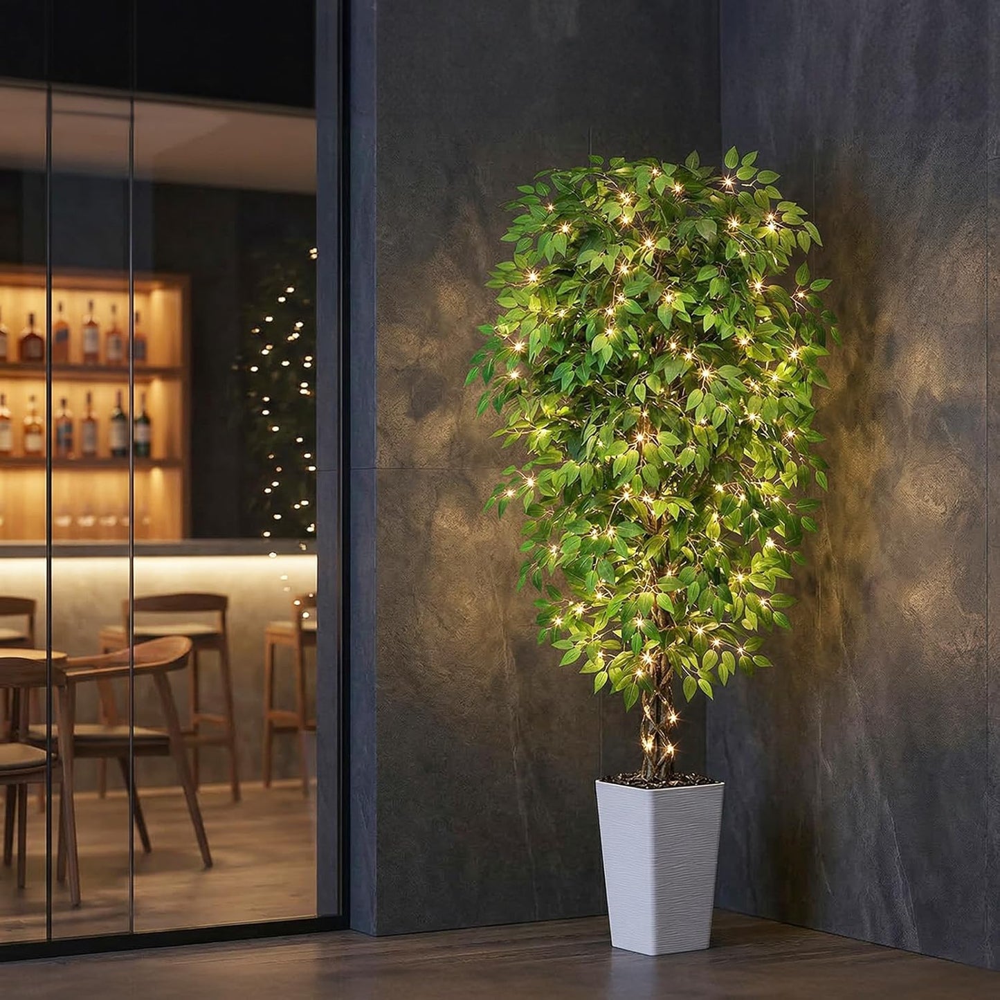Artificial Ficus Tree Faux Plants Indoor Tall Fake Plants / 6FT / White / 6 Inch