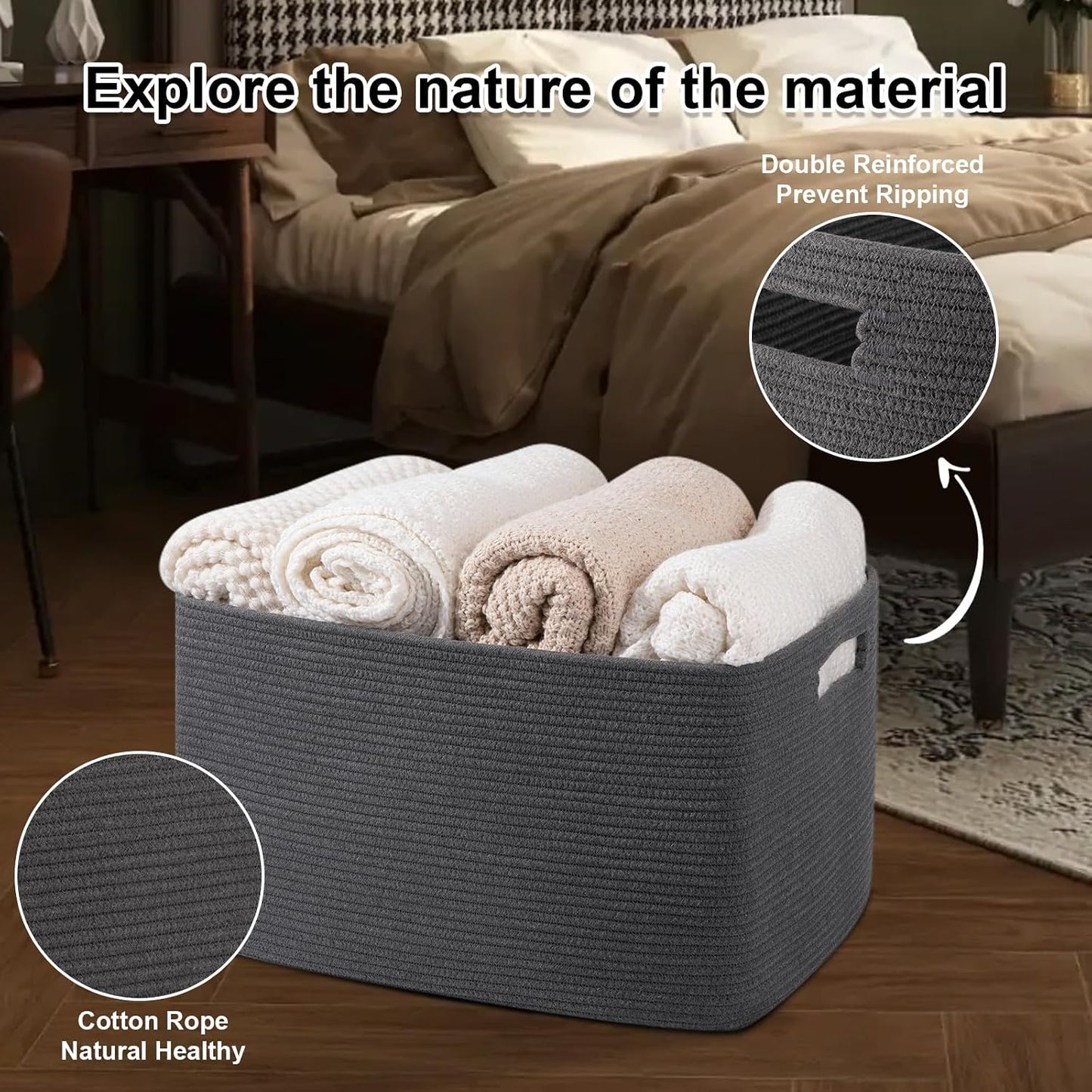 Storage Basket / Blanket Basket / Dark Grey / 22 x 17 x 12