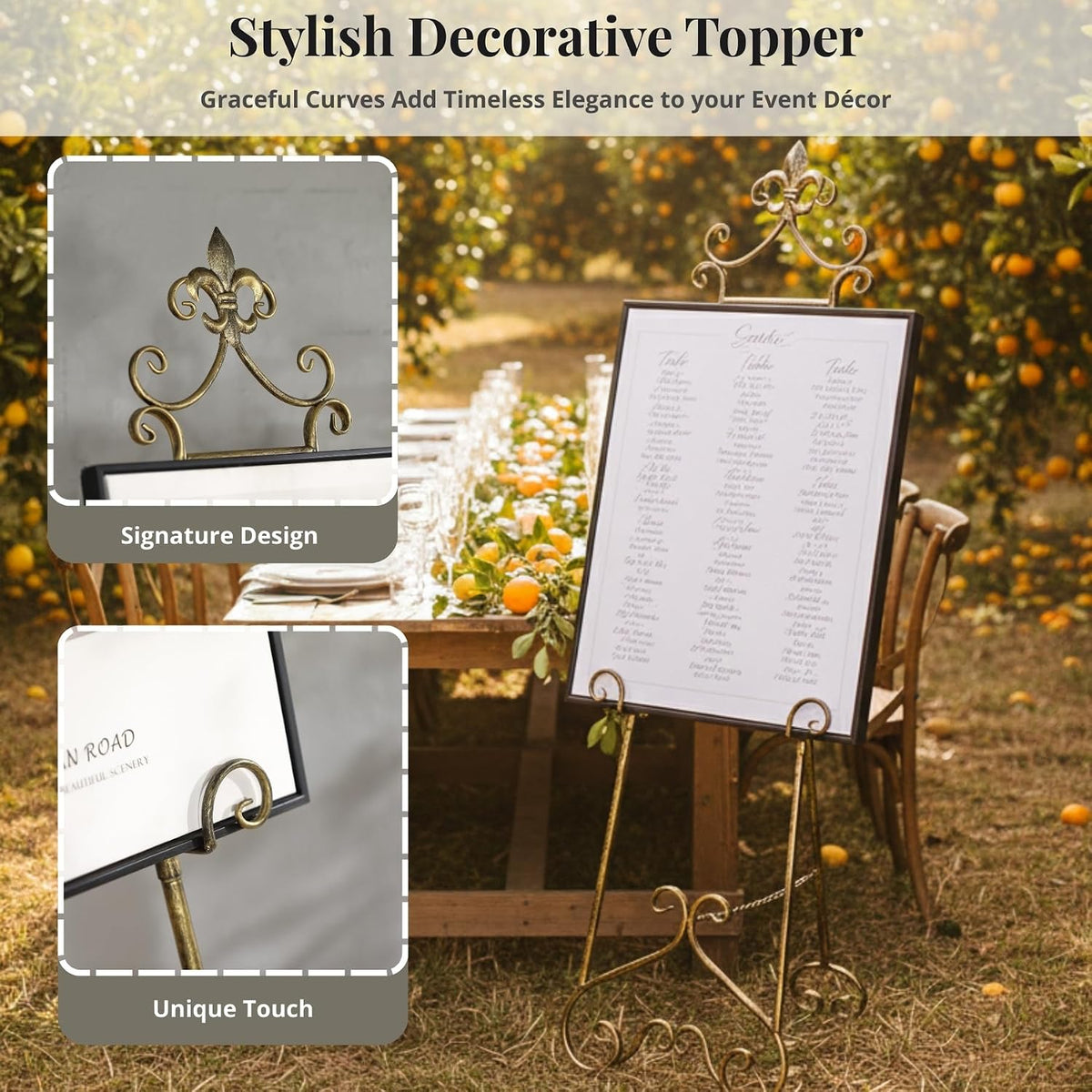 60” H Vintage Easel Stand for Sign Metal Adjustable | Large Display Standing for Displaying Pictures Wedding Poster