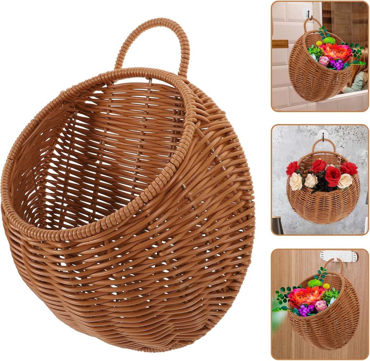 Wicker Hanging Basket / Brown / 10.62 x 9.25 x 3.93