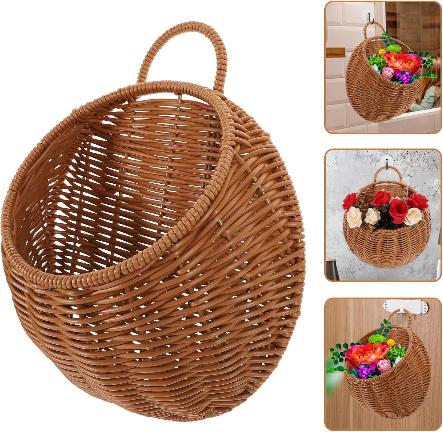 Wicker Hanging Basket / Brown / 10.62 x 9.25 x 3.93