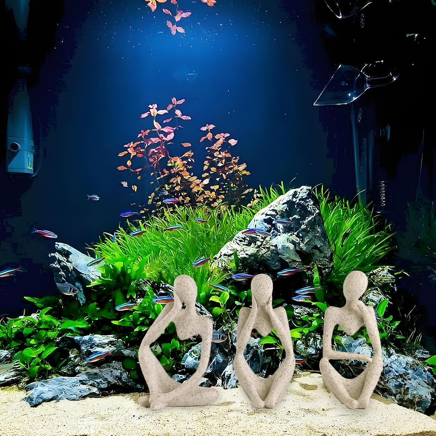 Fish Aquarium Decor Ornaments Minimalist Sandstone Fish Tank Decorations / Thinker Statue / Set of 3