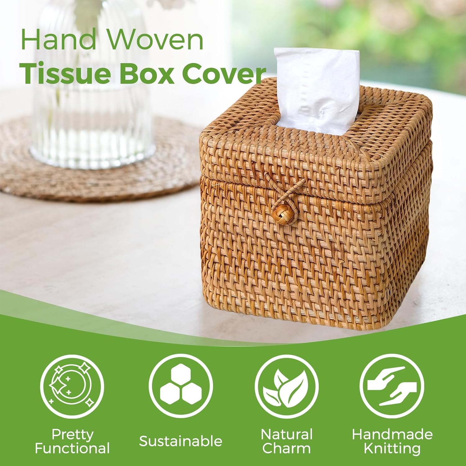 Rattan Tissue Box Cover Square