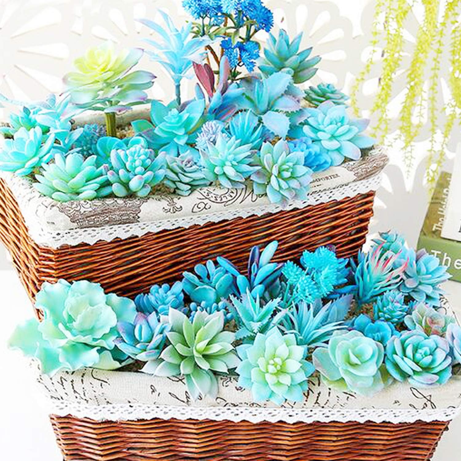 Artificial Succulent Plants / Style 13 / Blue / Set of 21