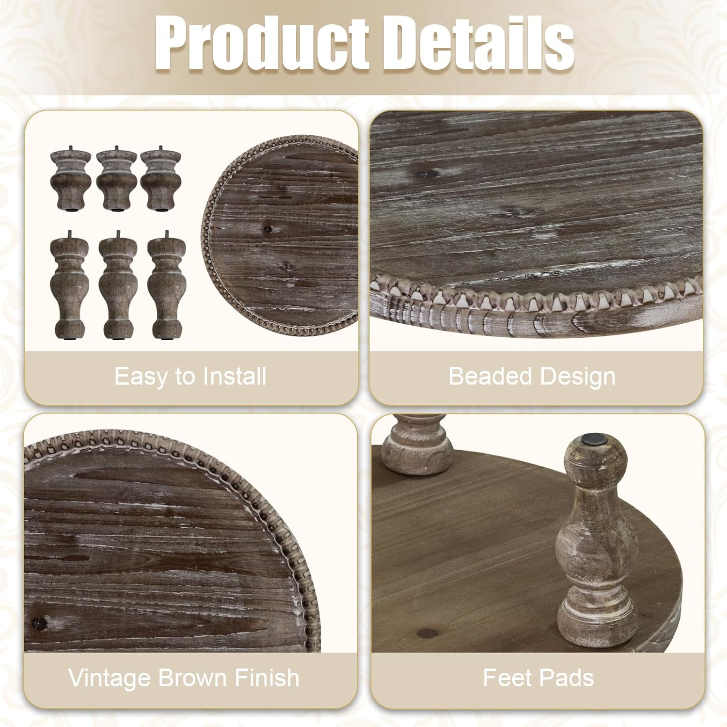 Decorative Pedestal Stand / Round Beaded Pedestal - Natural Wood