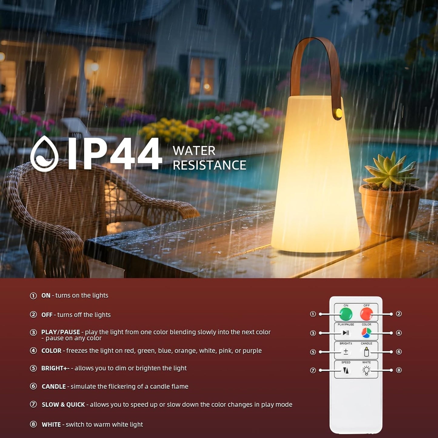Outdoor Lanterns, GGII Rechargeable Camping Lantern with IP44 Waterproof, Battery Operated Outdoor Portable Cordless