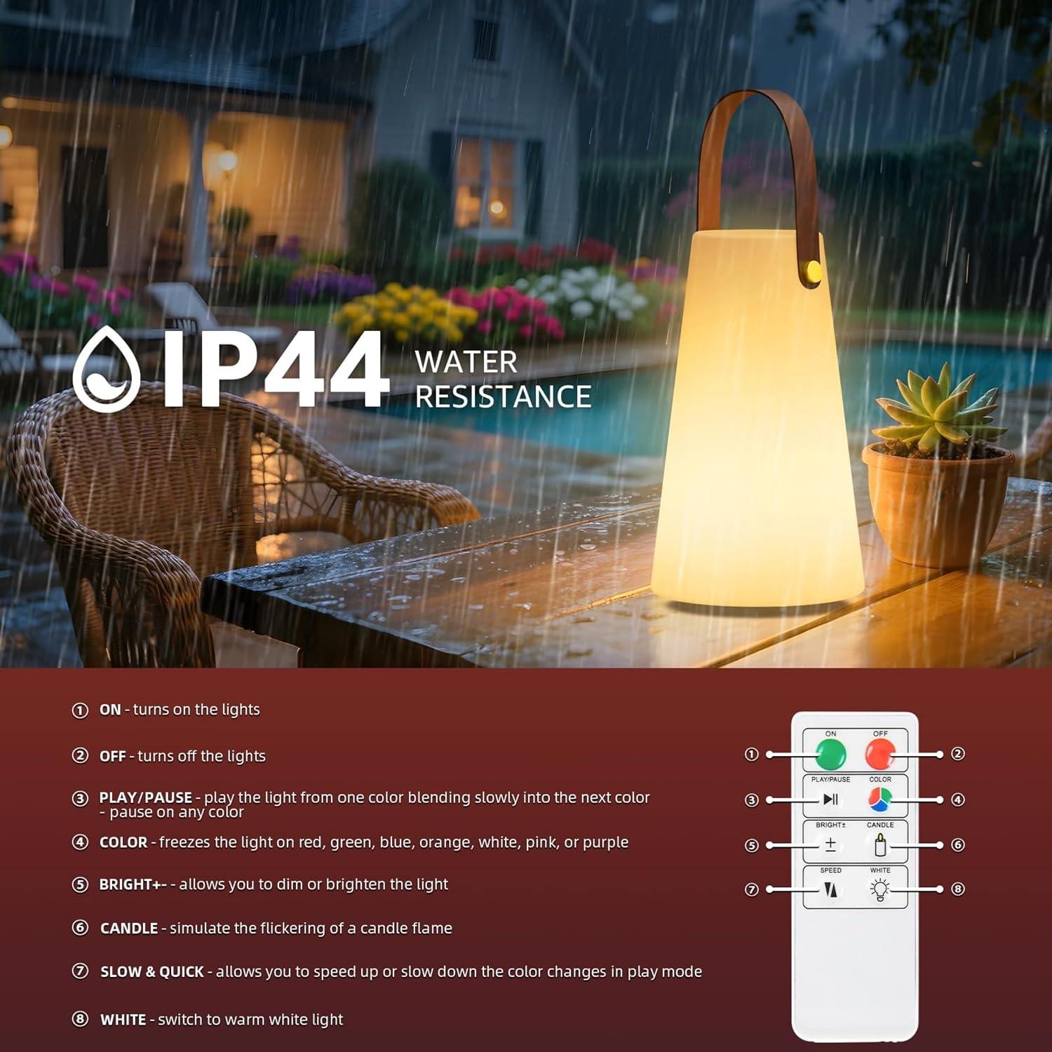 Outdoor Lanterns, GGII Rechargeable Camping Lantern with IP44 Waterproof, Battery Operated Outdoor Portable Cordless