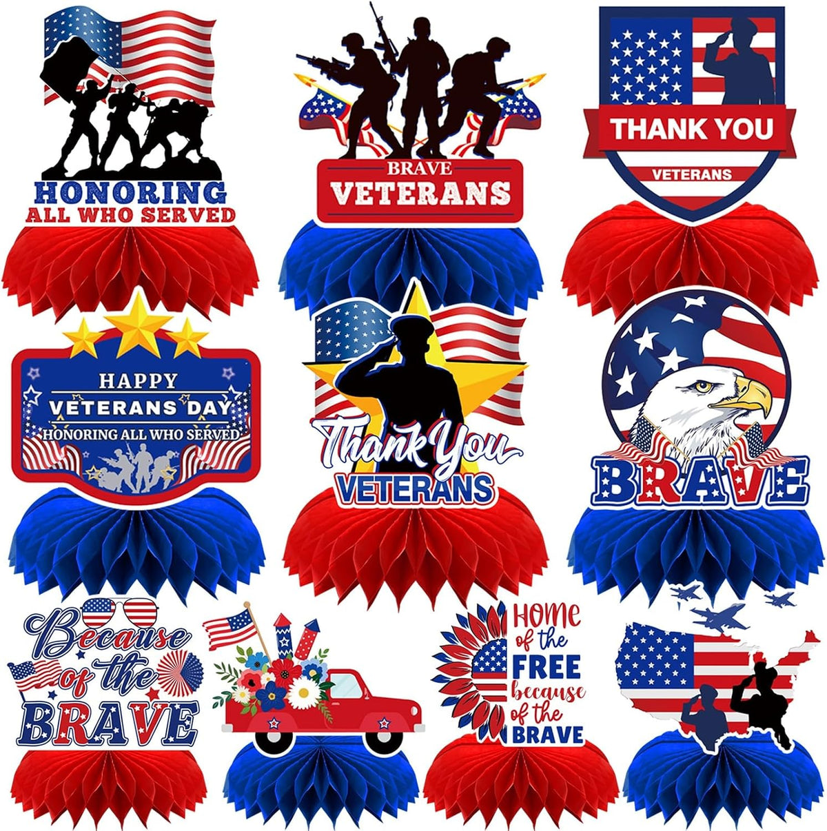 10 Pcs Veterans Day Honeycomb Centerpieces for Table Decorations