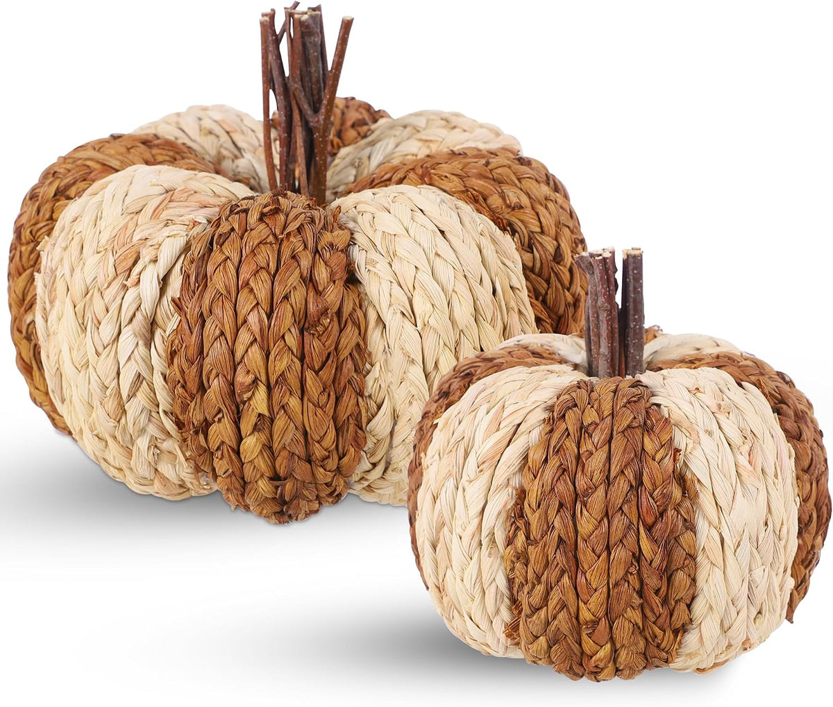 Boston International Pumpkin Décor Autumn & Fall Decorations, Large, Woven Cream