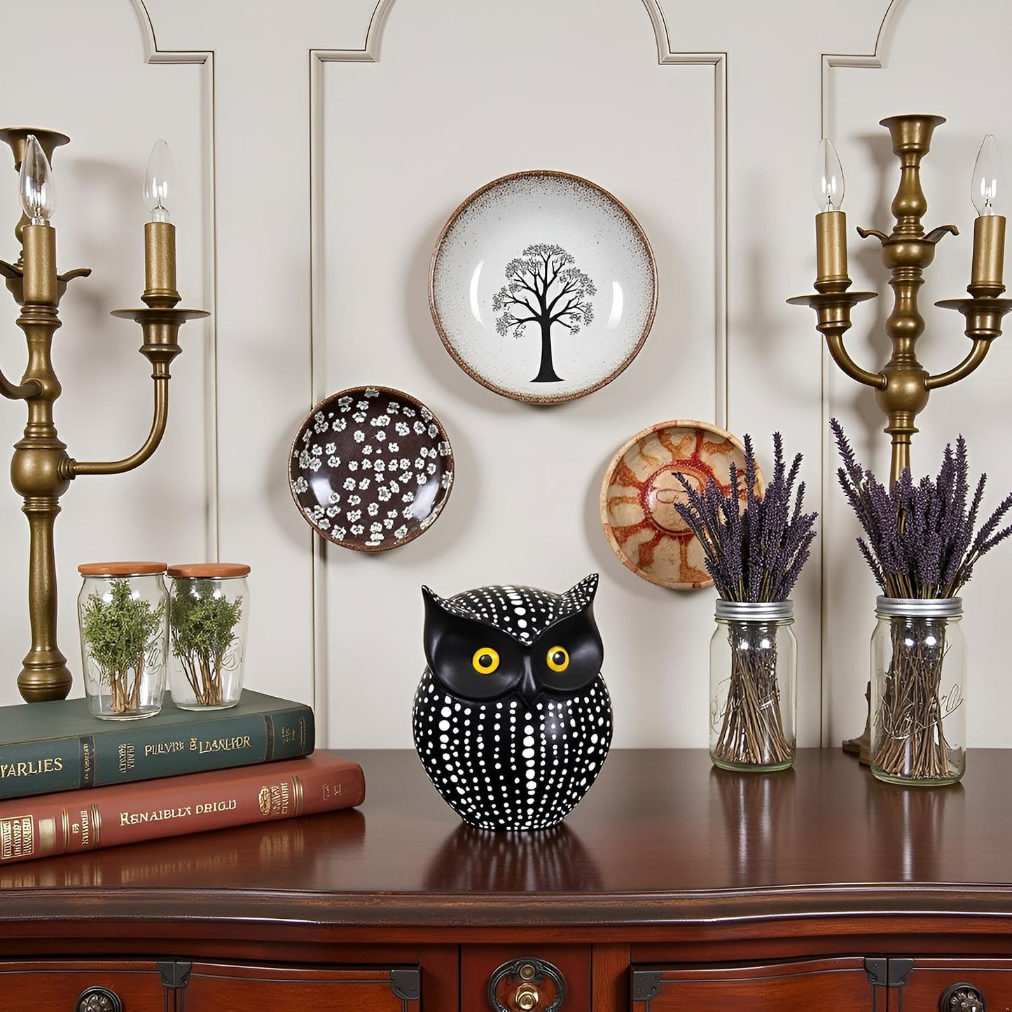 Handmade Wooden Owl Figurine Owls Gifts for Women Bathroom Shelf Decorations Items Modern / Black