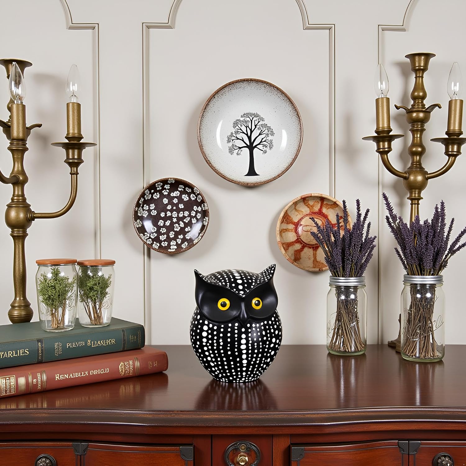 Handmade Wooden Owl Figurine Owls Gifts for Women Bathroom Shelf Decorations Items Modern / Black