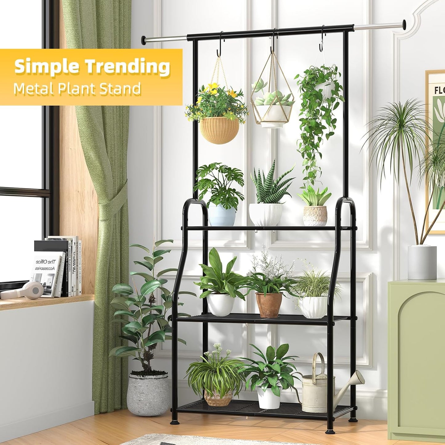 Simple Trending Plant Stand Indoor Outdoor, Heavy Duty Metal 3 Tiered Hanging Plant Shelf for Multiple Flower Planter