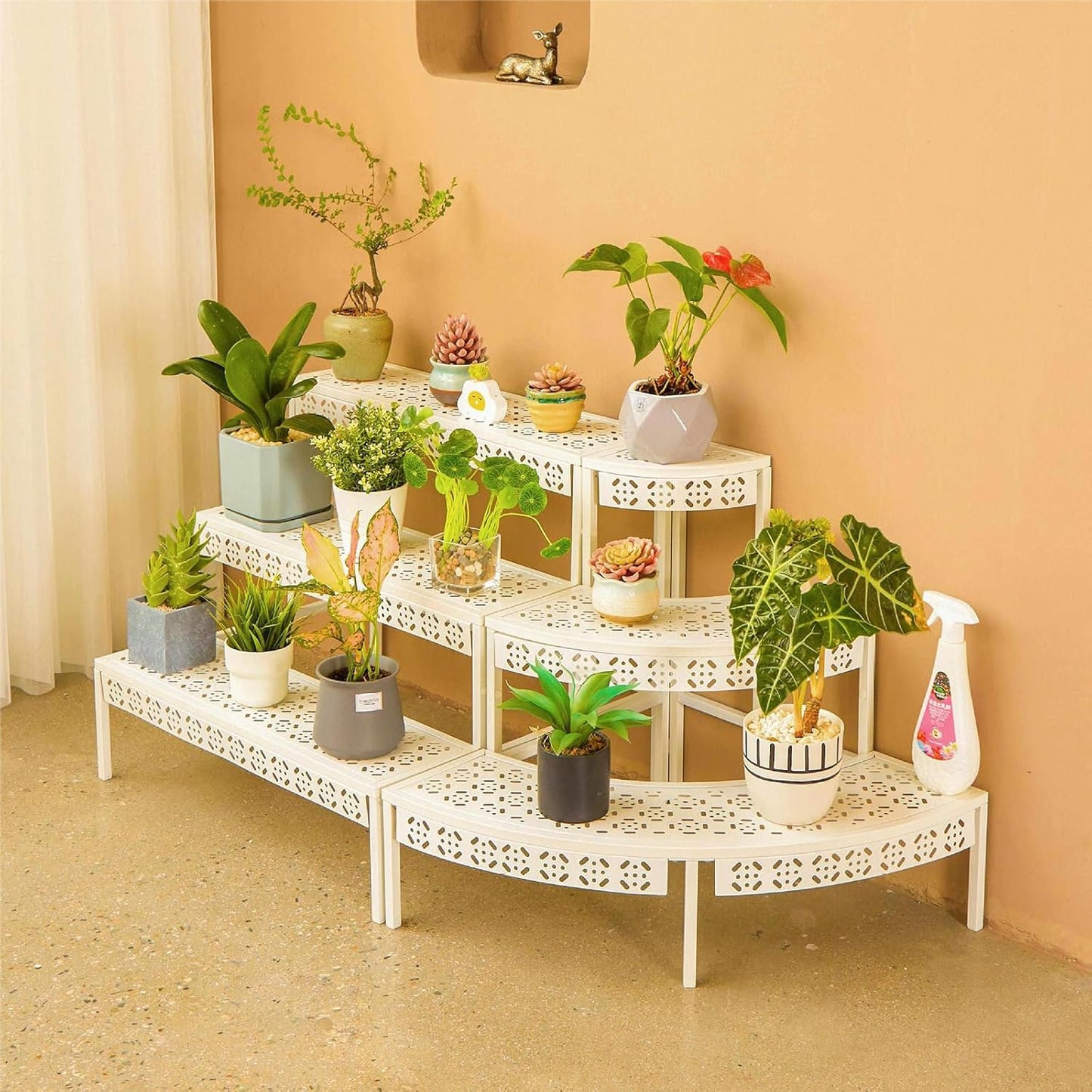 aboxoo 3-Tier Metal Plant Stand, Quarter Round Stair-Step Corner Shelf | Holds multiple flower pots,Indoor/outdoor
