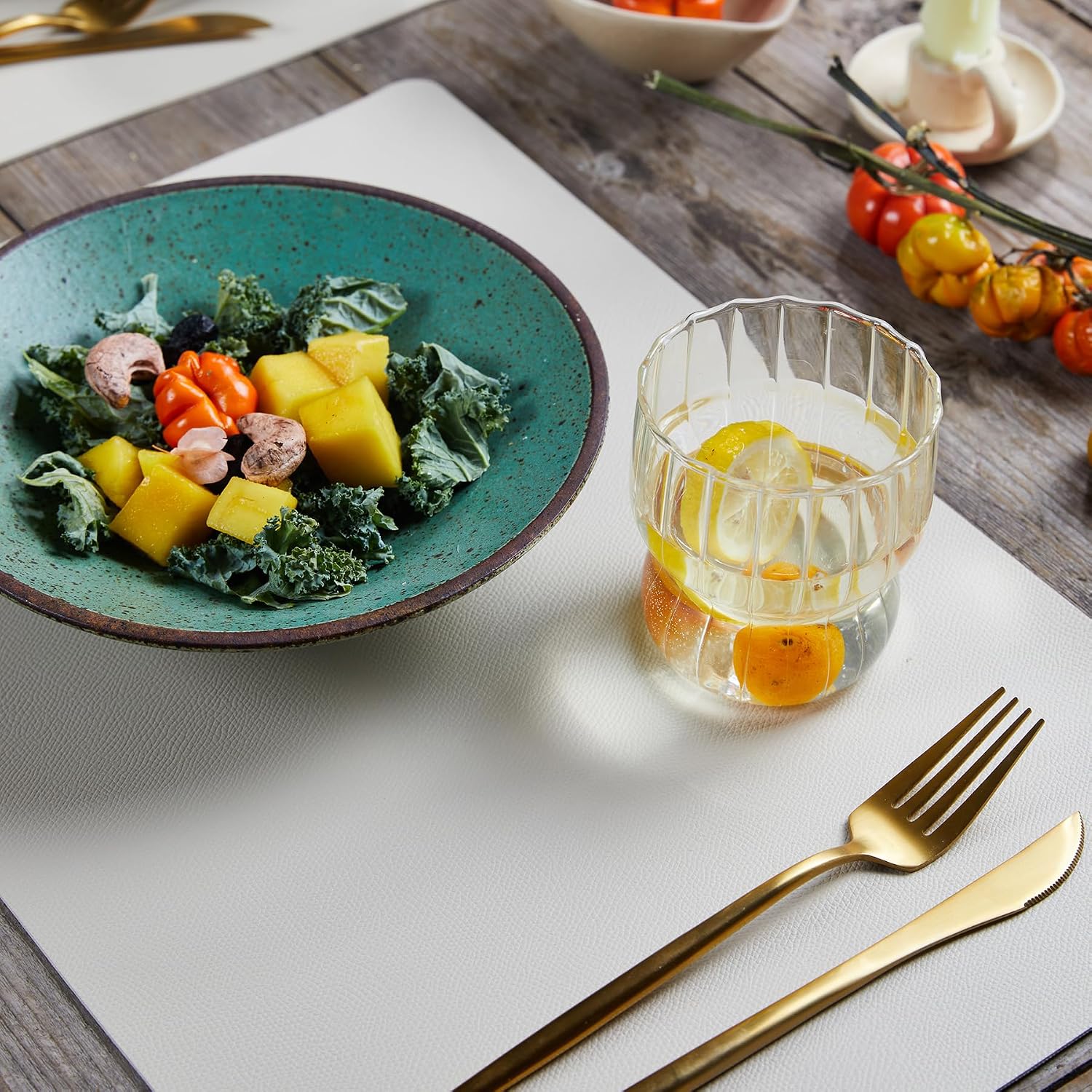 DOLOPL Beige Placemats Set of 8, Faux Leather Place Mats, Modern Dining | Leather-look, Easy Clean,Washable, Heat