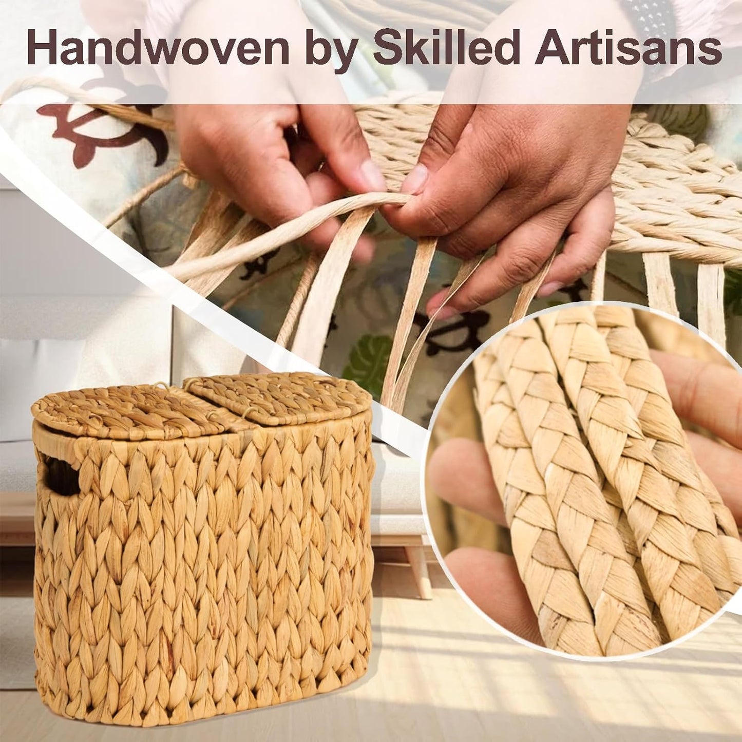 Wicker Toilet Paper Storage Basket / Water Hyacinth / 4 Rolls