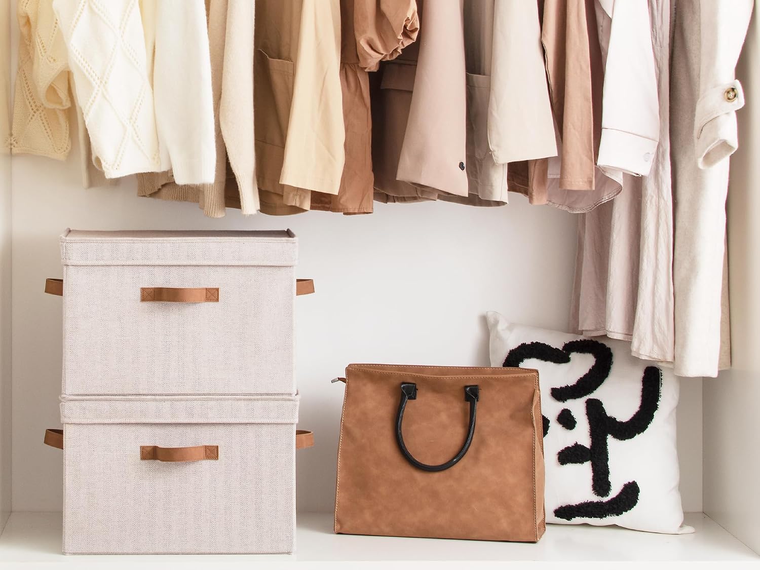 Fabric Storage Bins / Brown and Beige / Jumbo