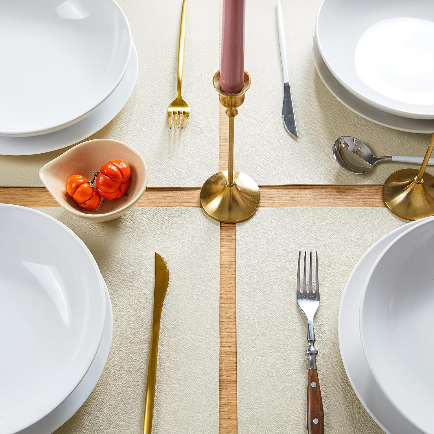 DOLOPL Beige Placemats Set of 8, Faux Leather Place Mats, Modern Dining | Leather-look, Easy Clean,Washable, Heat