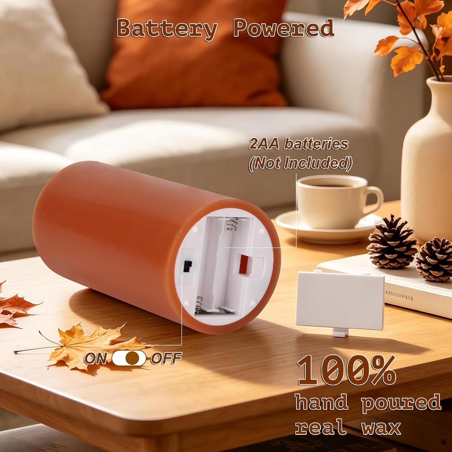 Flameless Candles with Remote, Fall Battery Operated Wax Candles | Flickering Autumn Harvest Pillar Candles, Decorative