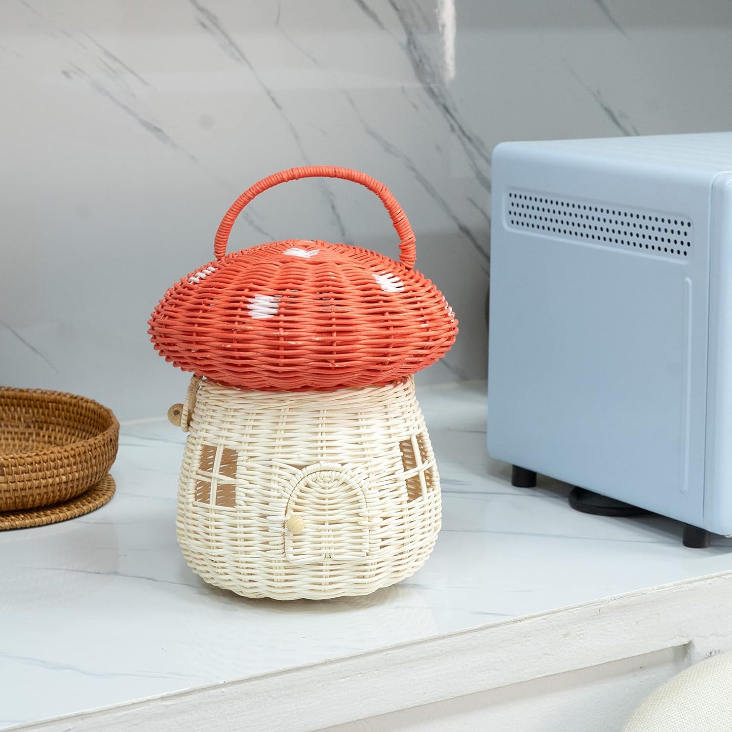 lid Shelves- Rattan Mushroom Newborn Photography Props in Tent / Red / Medium