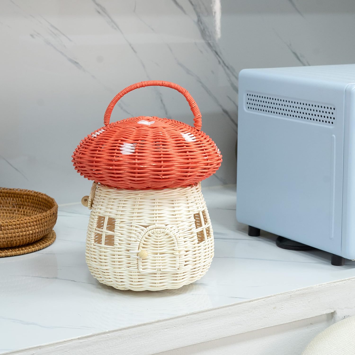 lid Shelves- Rattan Mushroom Newborn Photography Props in Tent / Red / Medium