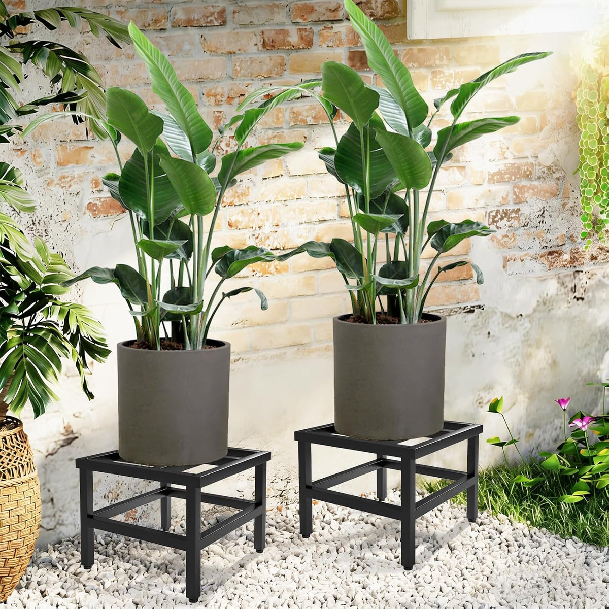 Plant Stand Indoor Outdoor, 2-Pack Heavy Duty Plant Stands Riser Metal Pedestal Stand for 12 Inch Flower Pot, Wrought