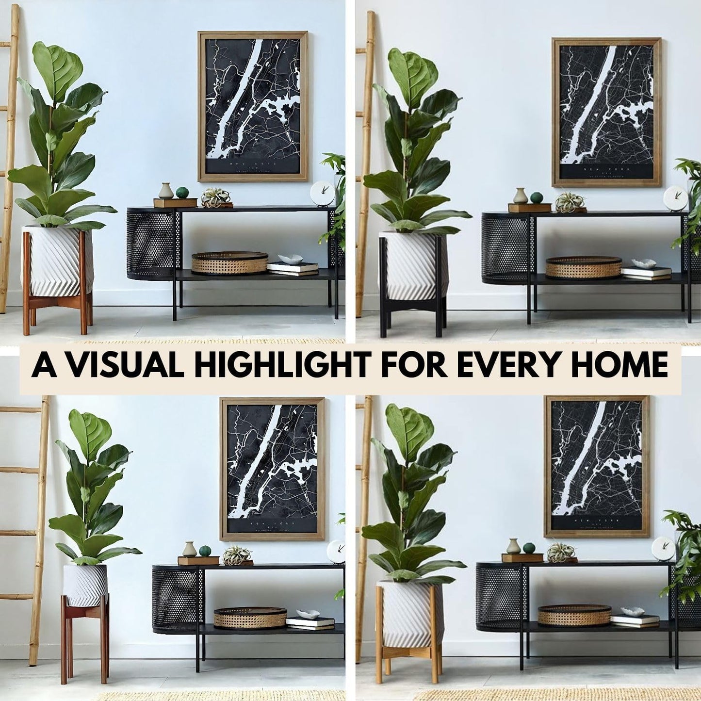 Fox & Fern Large Adjustable Plant Stand Indoor, Bamboo Stand, 11 - 15 Inch | Plug In Design, Holds 200 lbs, Two