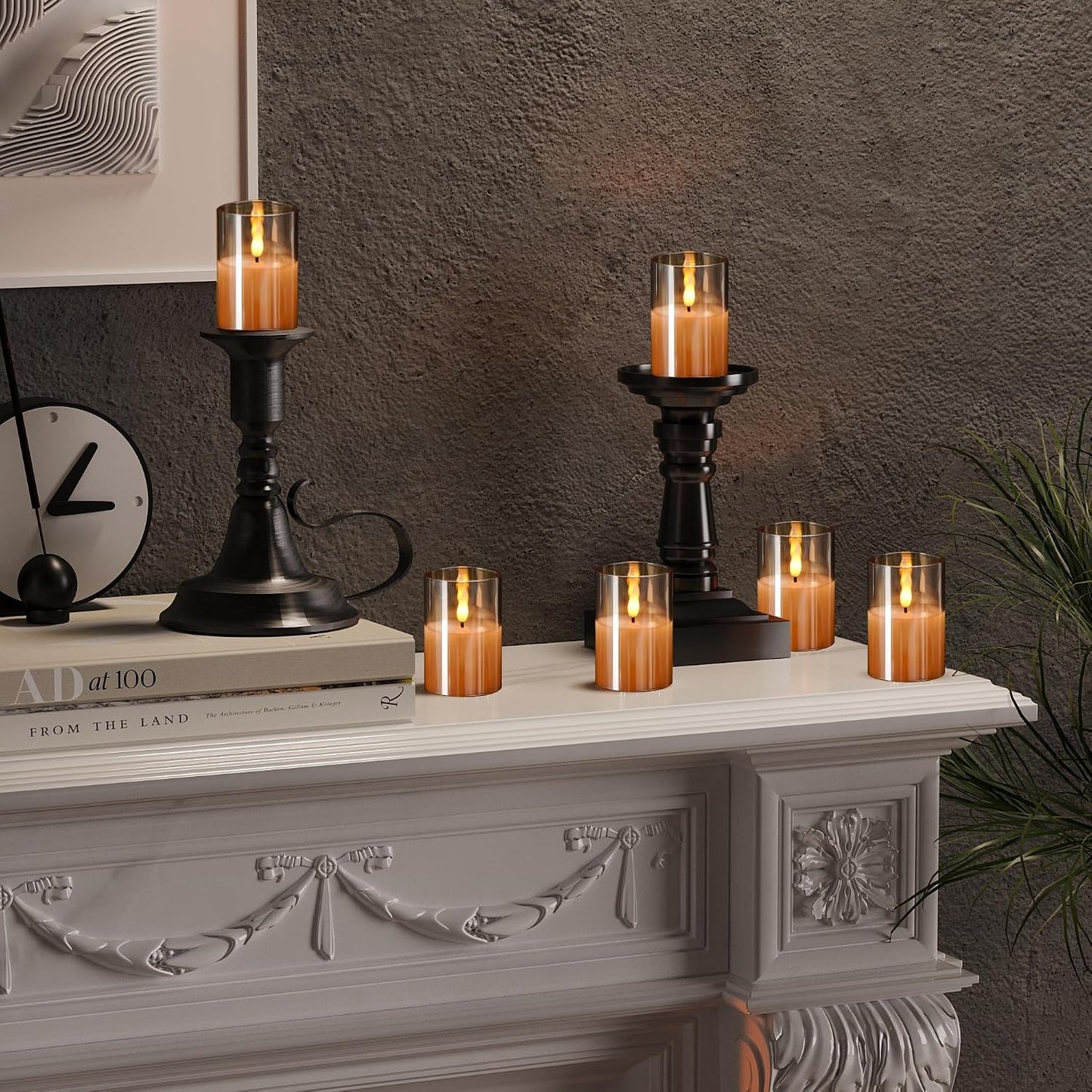 Glass Flameless Votive Candles with Remote, Battery Operated, 6Pack Gold | 2x3" Glass & Real Wax, 2/4/6/8H Timers, 2
