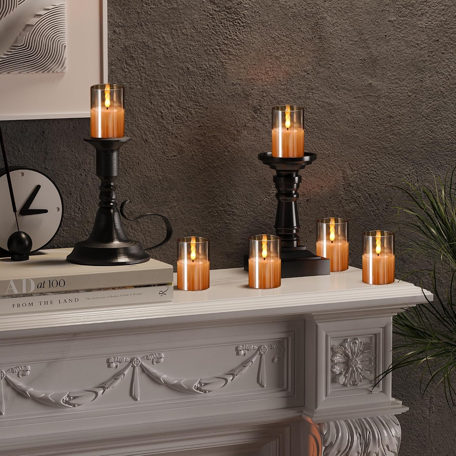 Glass Flameless Votive Candles with Remote, Battery Operated, 6Pack Gold | 2x3" Glass & Real Wax, 2/4/6/8H Timers, 2