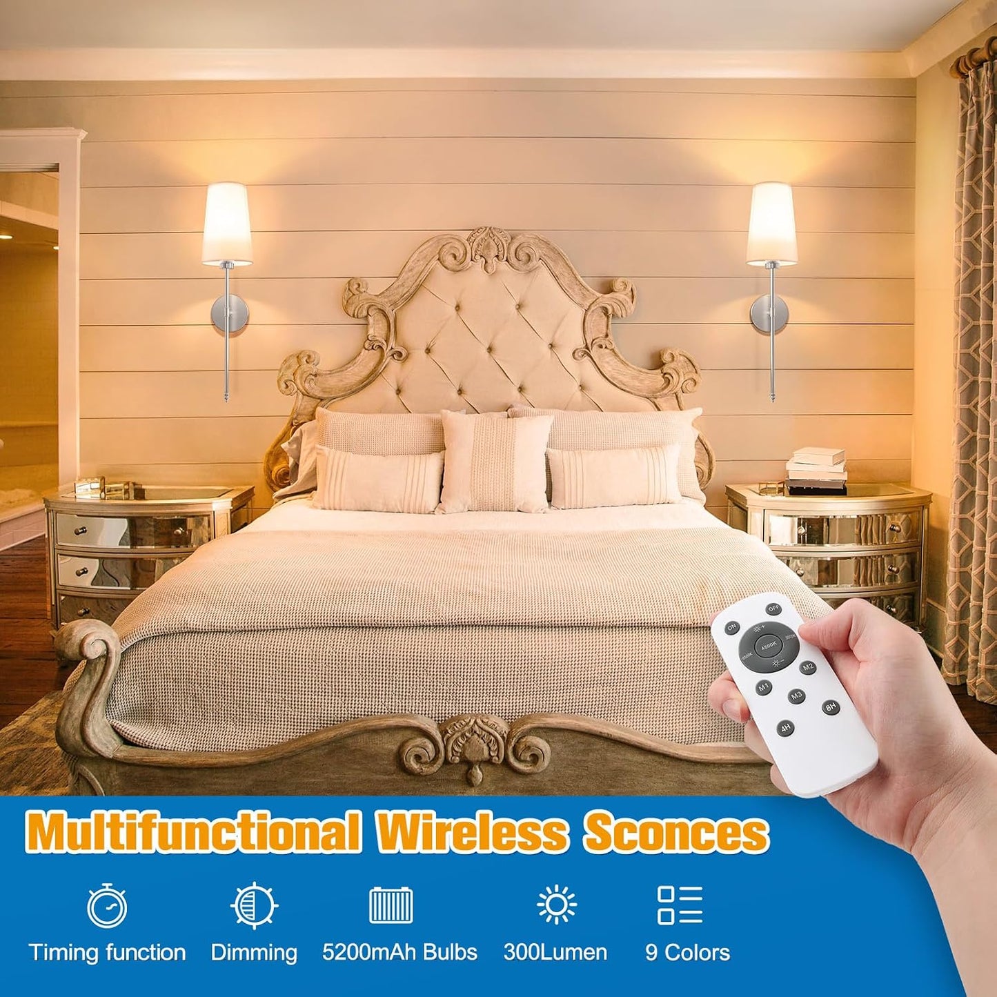 Brushed Nickel Battery Operated Wall Sconce Set of 2,Rechargeable Wall Lights with 10400mAh Dimmable Detachable Bulbs