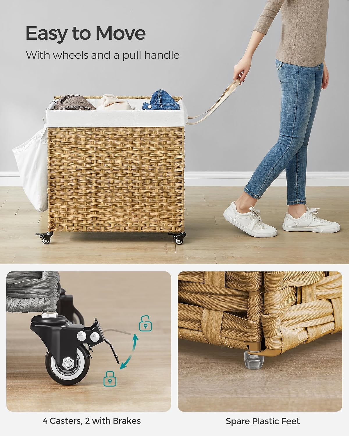 Rolling Laundry Basket / 140 L / Natural