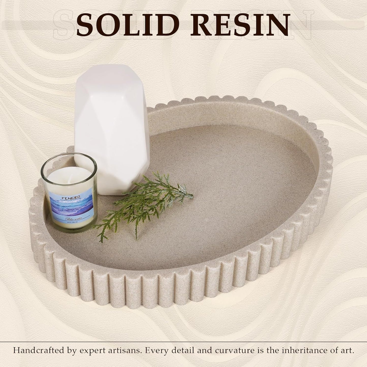 Oval Tray / 13" Resin Coffee Table Trays / Beige Resin / 13 x 9.5 x 1.5