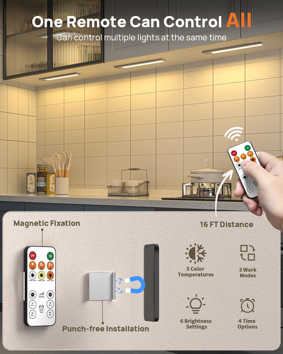 16inch Under Cabinet Lighting Wireless 2 Pack, Motion Sensor Light Indoor | 4000mAh Rechargeable LED Closet Lights with