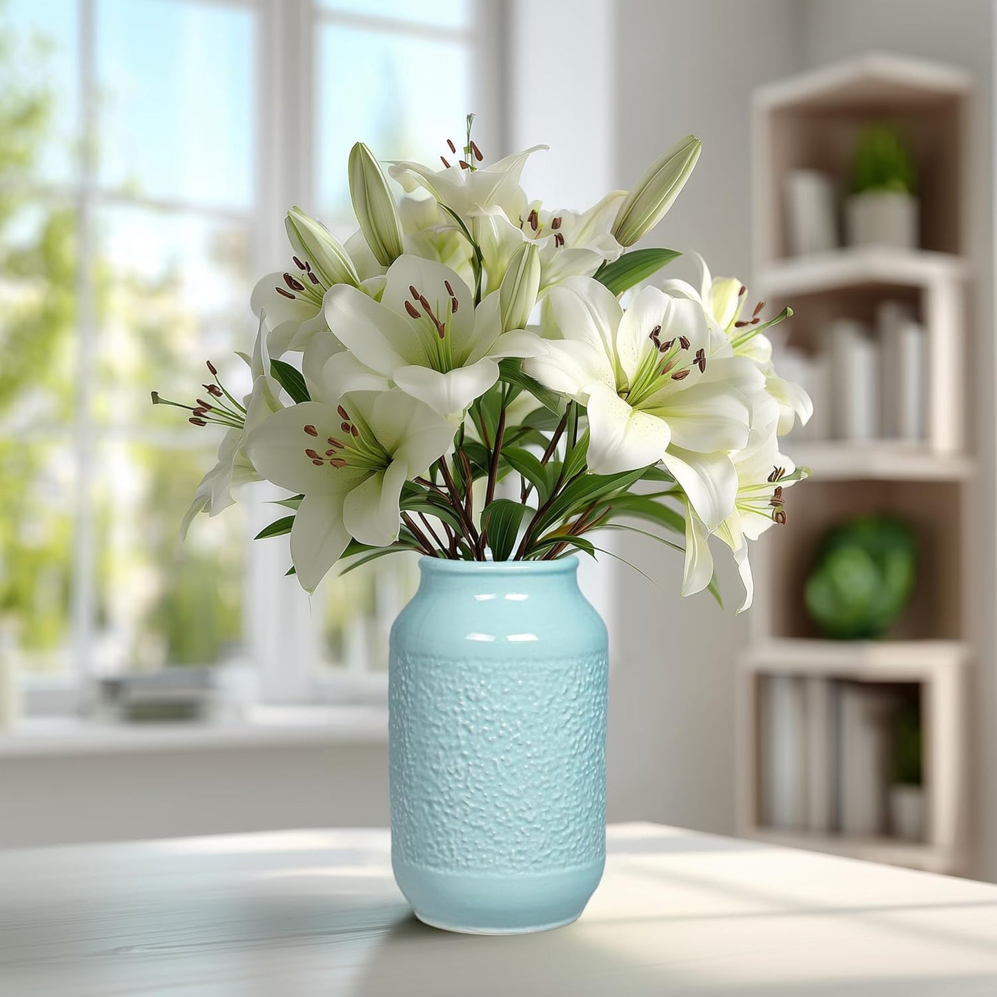 Blue Ceramic Vase / Light Blue / 9 Inch