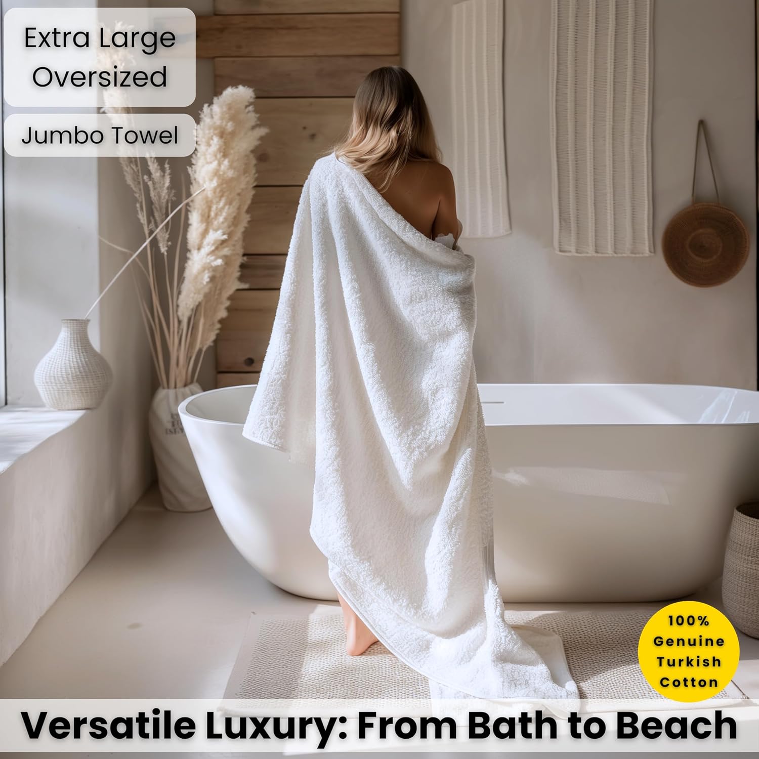 SALBAKOS Luxury 100% Turkish Cotton Bath Sheet 40x80 in (1-Piece, White) | Extra Large Jumbo Oversized Bathroom and