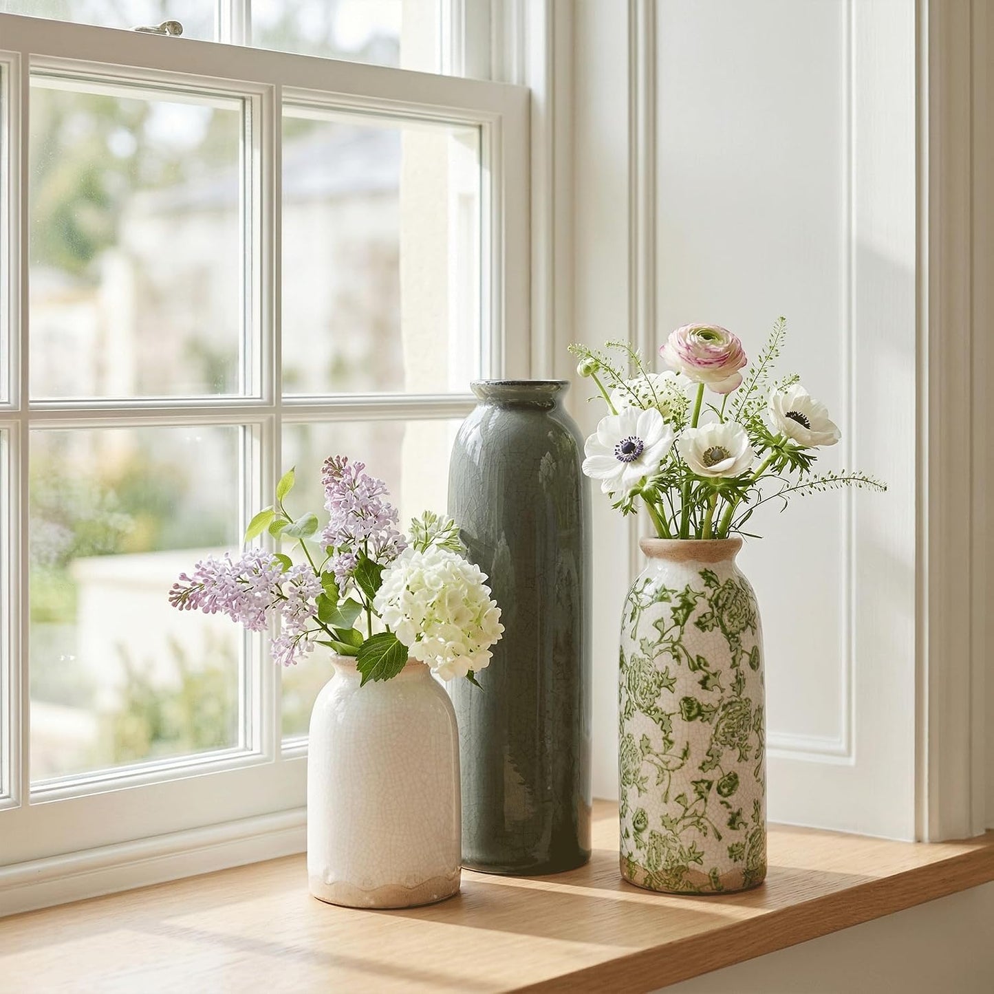 Vintage Ceramic Vase / Vintage- Green / Set of 3