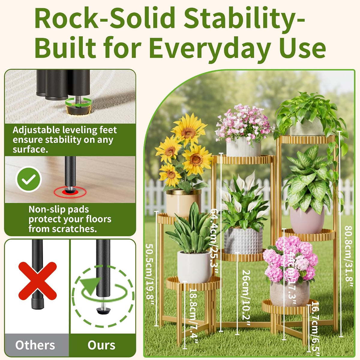7 Tier Large Tiered Plant Stand Indoor, 7.9 Inch Wide Tall Corner Metal Plant Stands Outdoor for Multiple Plants