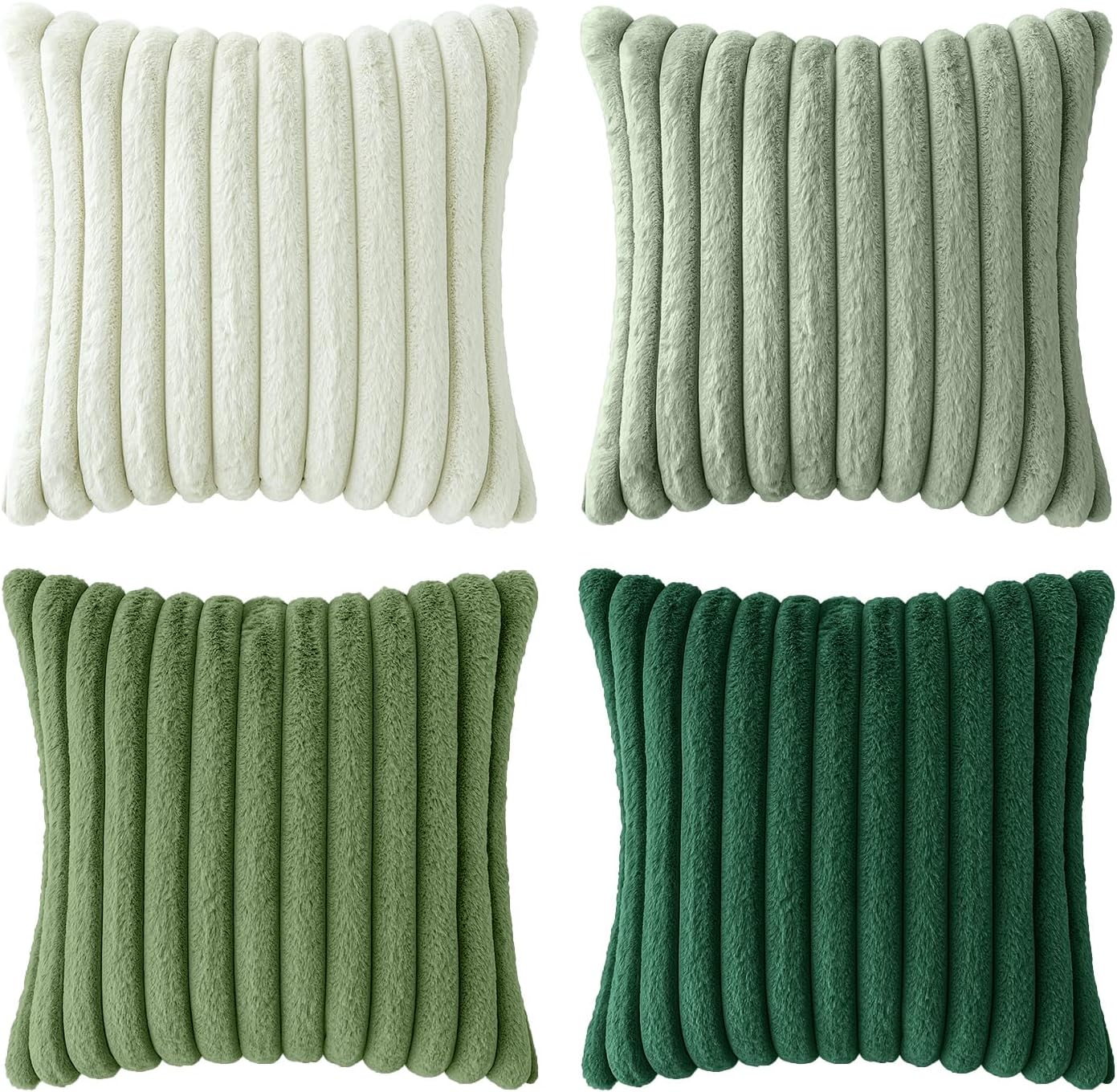 Faux Fur Plush Decorative Throw Pillow Covers / 18 x 18 / Green / Set of 4