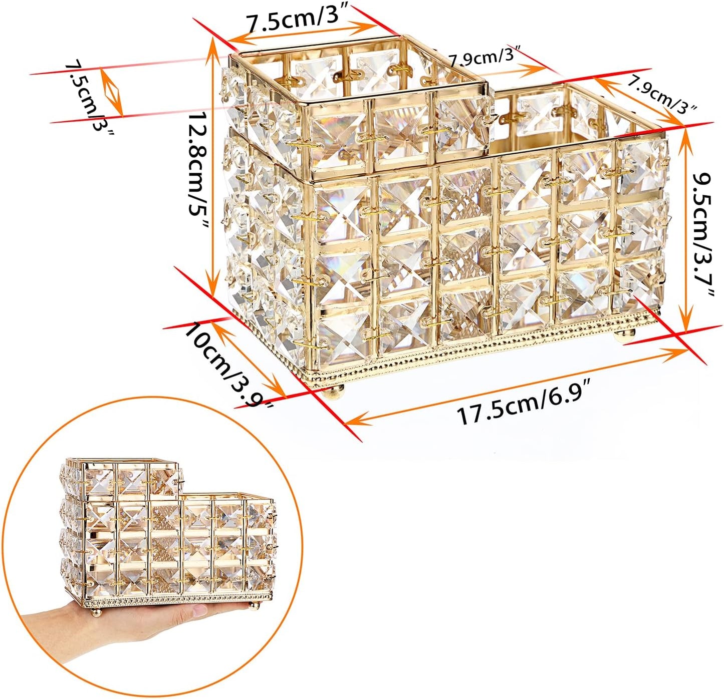 Crystal Remote Control Holder Gold Bling Makeup Brush Organizer Remote Caddy Candle / 2-slot, Gold