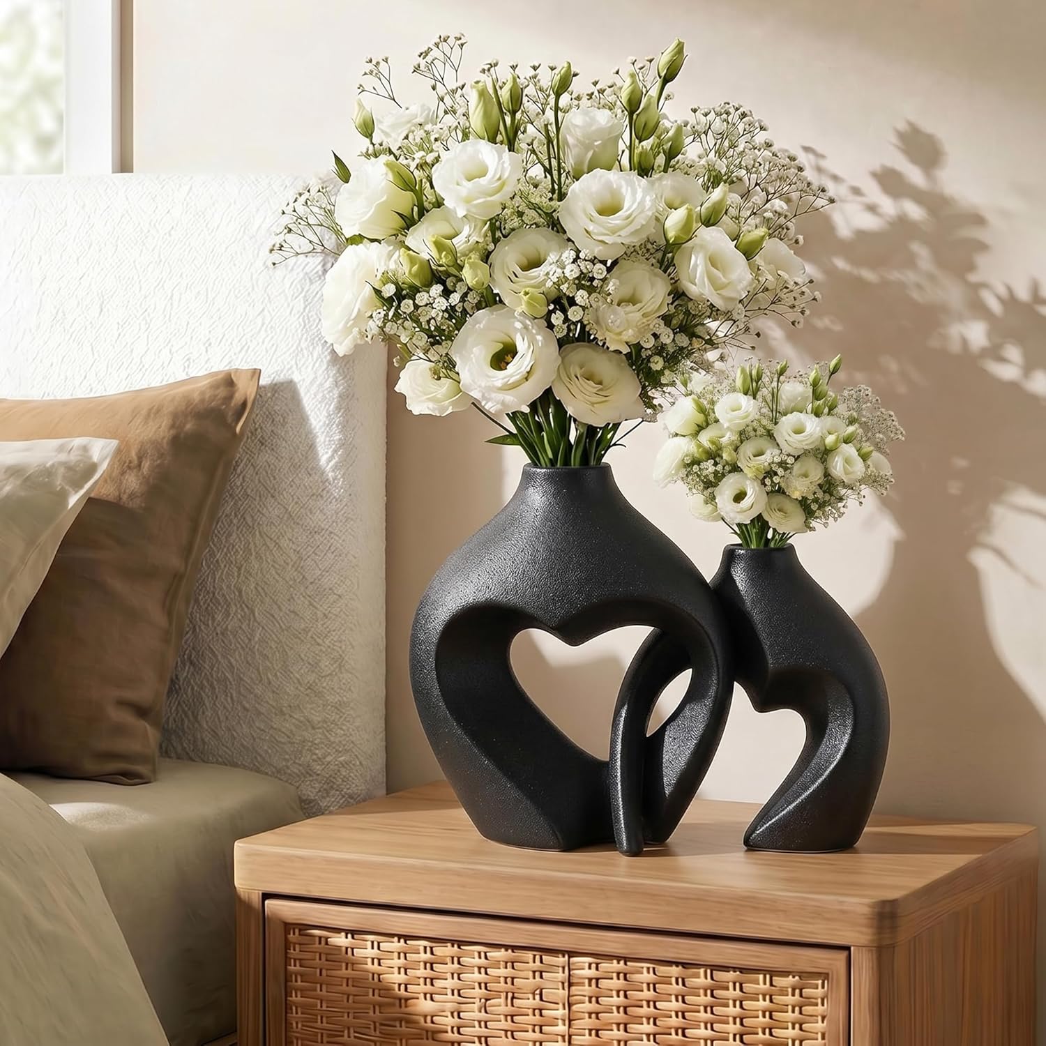 Ceramic Flower Vases Home Decor Heart Shaped Vase Nordic Heart Shaped Vases / Black / Set of 2