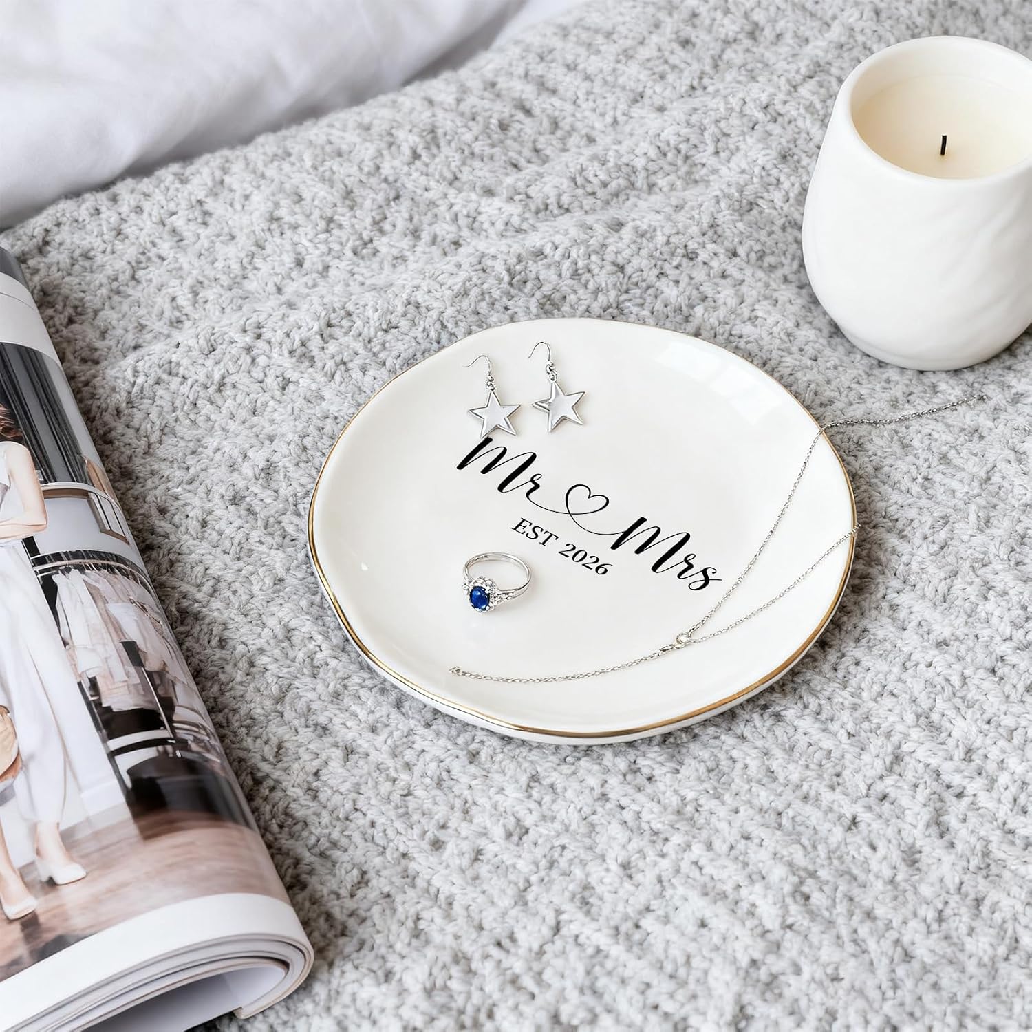 Elegant Ceramic Ring Holder for Engagement / Mr & Mrs EST 2026