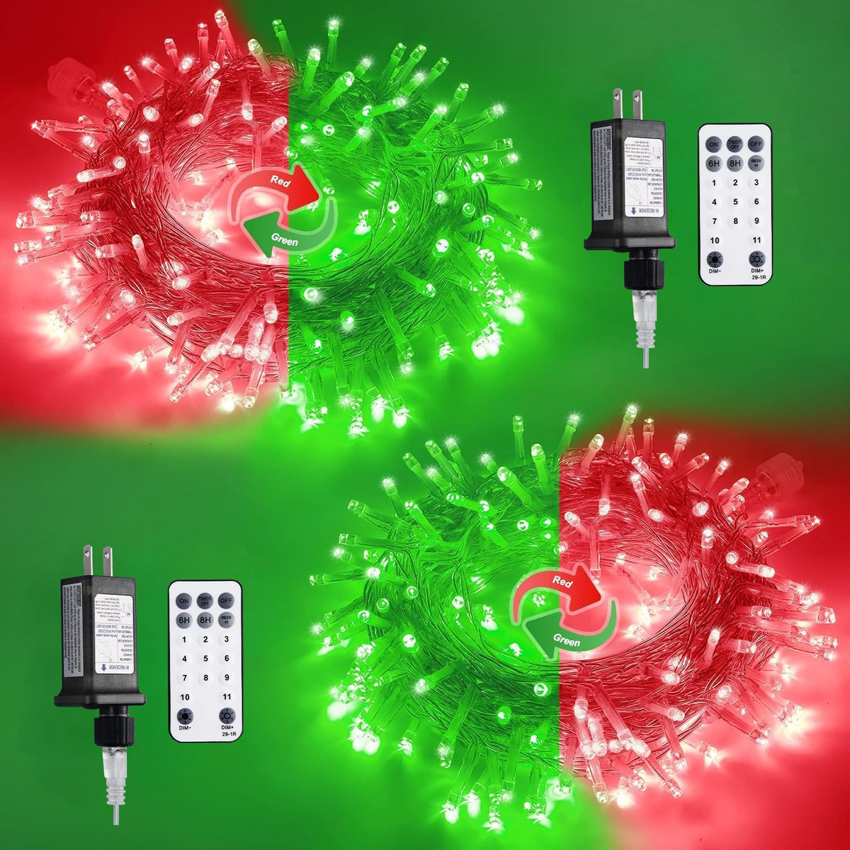 JMEXSUSS 2 Pack 100 LED Red Green Halloween Lights Indoor Outdoor