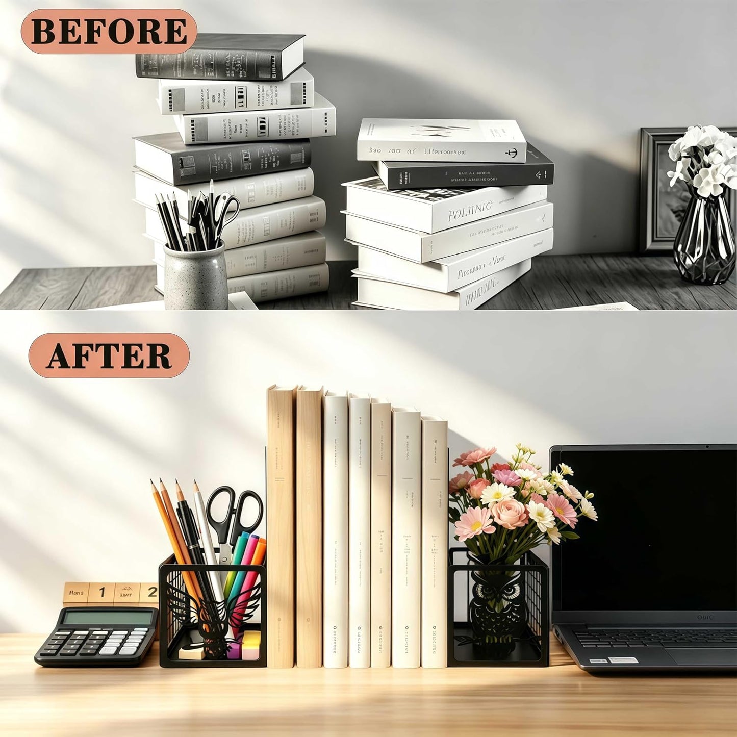 Decorative Metal Book Ends / Matte Black