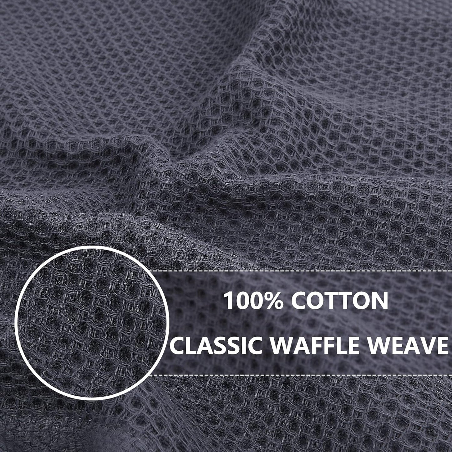 Homaxy 100% Cotton Oversized Waffle Weave Kitchen Towels 4-Pack, Dark Grey | 20 x 28 Inches, Ultra Soft Absorbent Dish