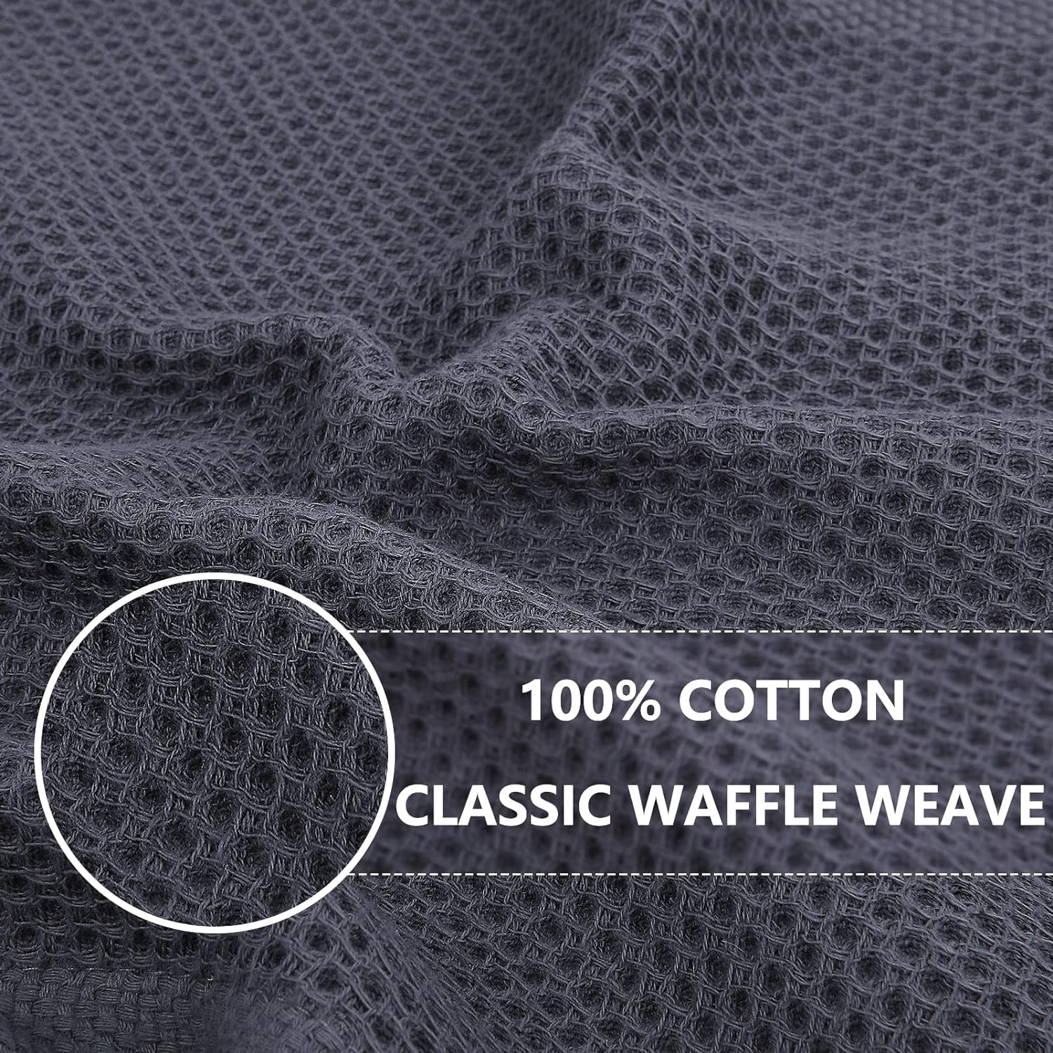 Homaxy 100% Cotton Oversized Waffle Weave Kitchen Towels 6-Pack, Dark Grey | 20 x 28 Inches, Ultra Soft Absorbent Dish