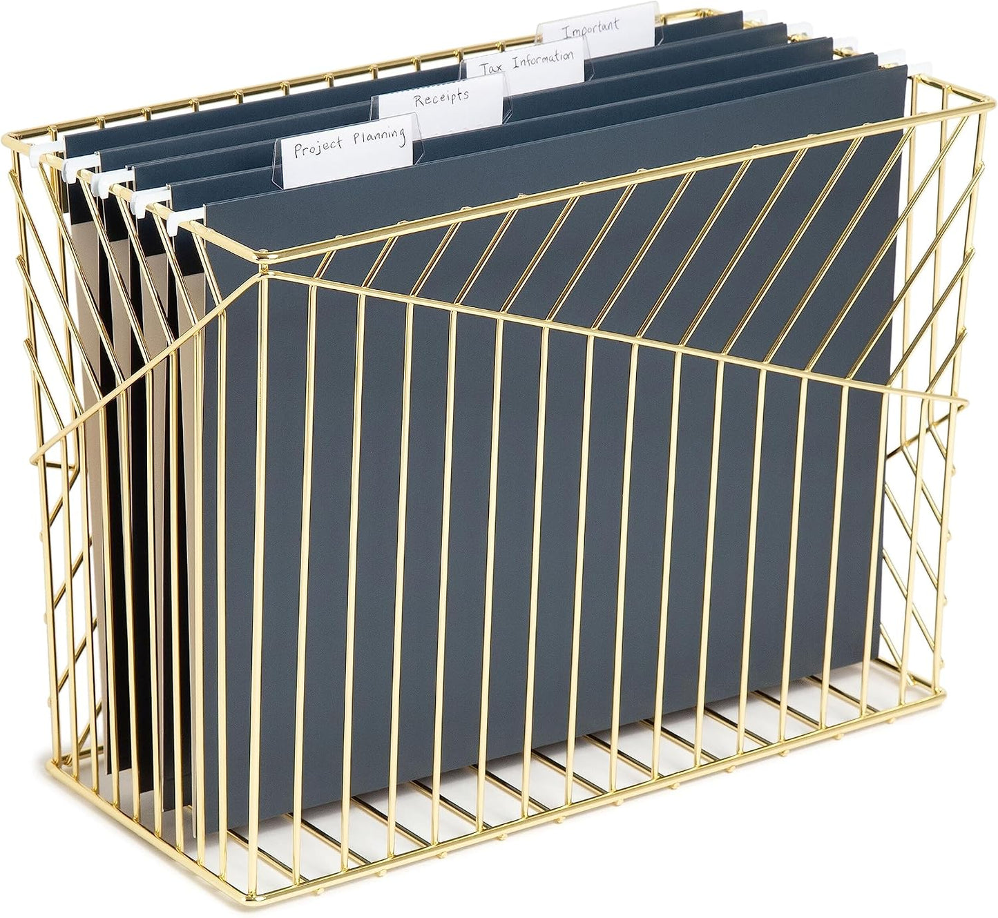 U Brands Wire Metal Hanging File Organizer, Letter Size, Gold Finish