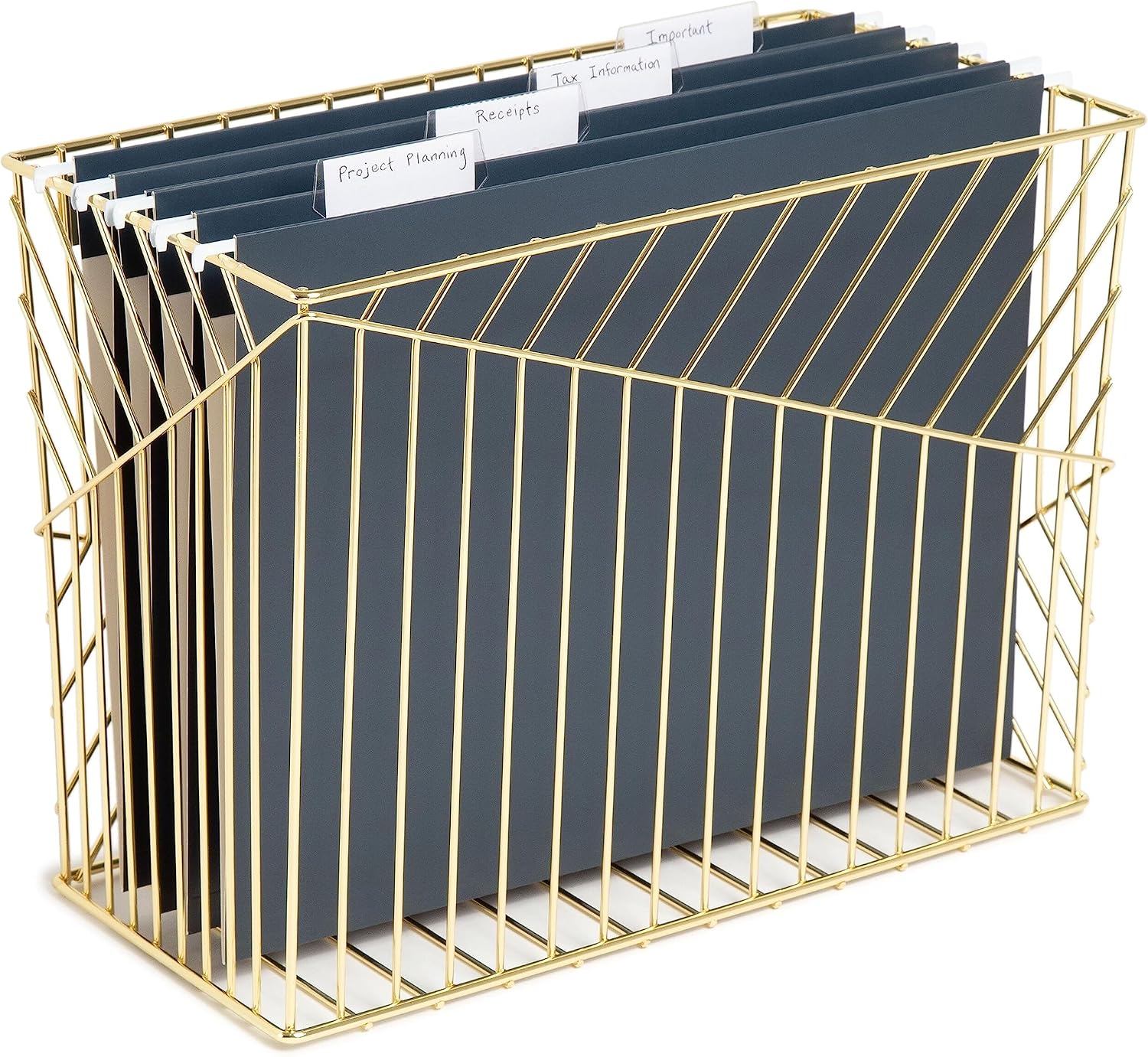 U Brands Wire Metal Hanging File Organizer, Letter Size, Gold Finish