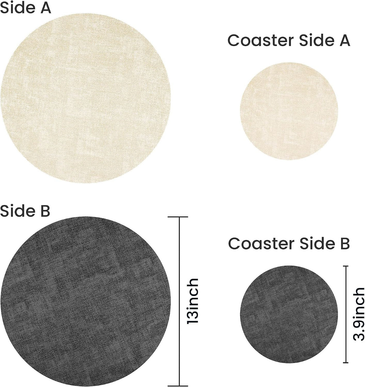 Fyvva Placemats Set of 12, 13" Round Reversible Faux Leather with Coasters | Wipeable & Waterproof Table Mats, Heat