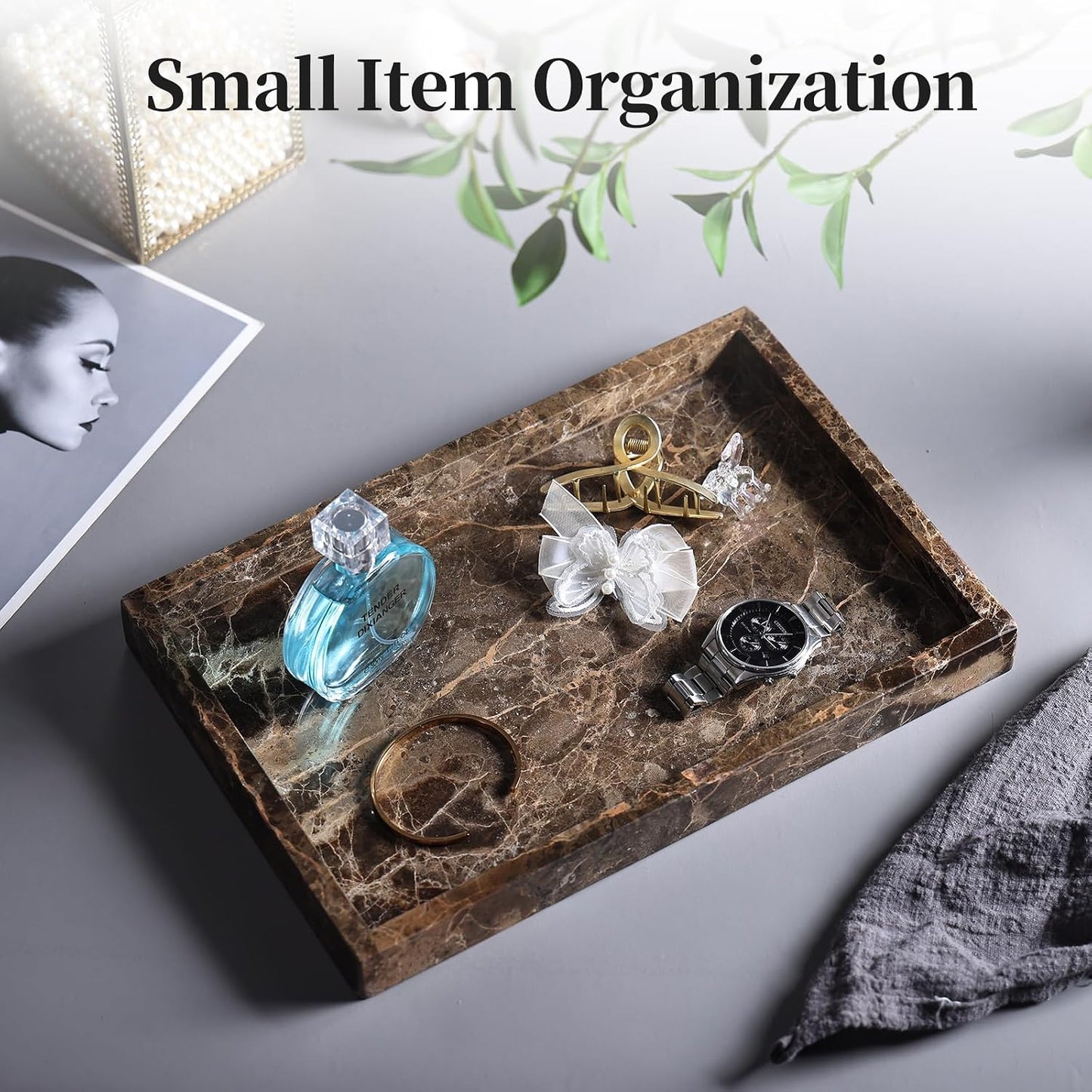 Storage Trays / Real Natural Marble Tray / 12 x 8 x 1.2 / Dark Brown